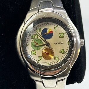 Geneva Men's Quartz Wristwatch Silver Stainless Steel Bracelet Analog Japan Movt